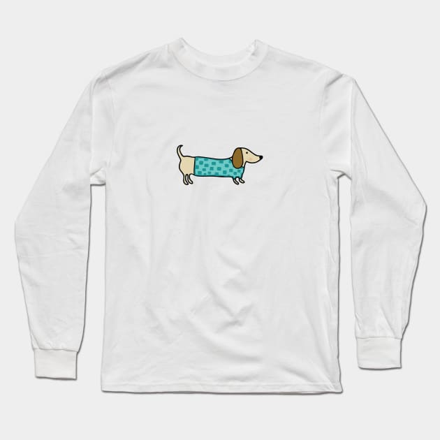 Cute dachshund in blue shirt Long Sleeve T-Shirt by bigmomentsdesign